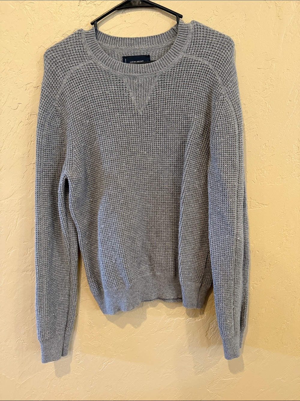 Lucky Brand Gray Waffle Knit Crewneck Sweater